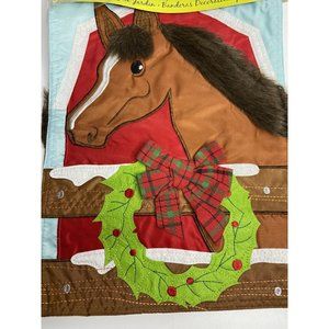 Christmas Horse Garden Flag Applique Mane Wreath Bow Fence Barn 12.5x18 in